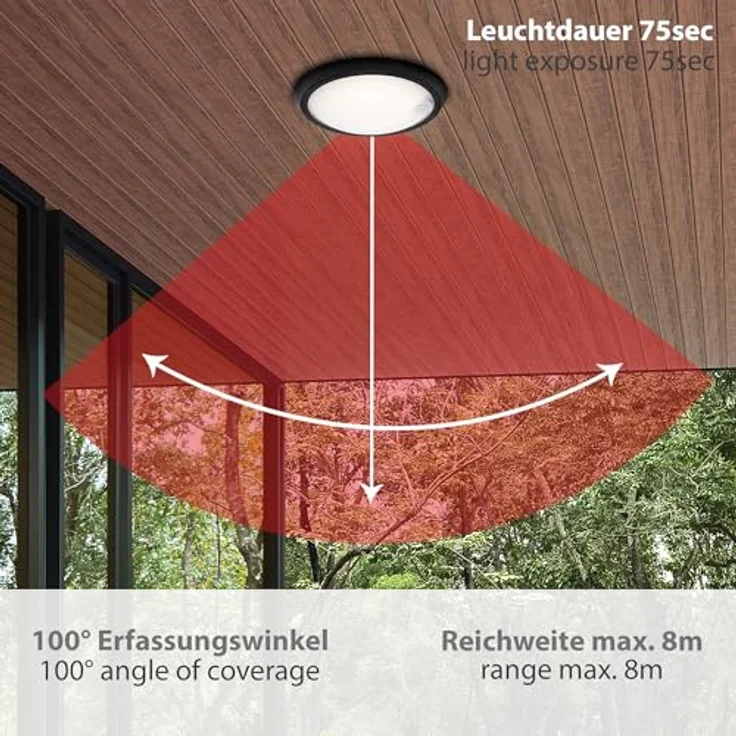 Briloner Leuchten LED Außenleuchte, Außenwandlampe mit Bewegungssensor und Dämmerungssensor, 12 Watt, 1.150 Lumen, 4.000 Kelvin, rund, Weiß/Schwarz, Ø 17cm – Bild 3