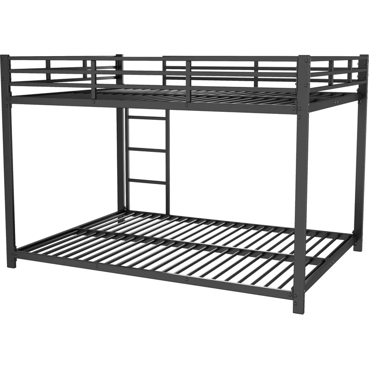 Metall Etagenbett 140x200 cm für Kinder, stabiler Doppelstockbett Rahmen mit Sicherheitsgeländer, platzsparend Schwarz – Bild 8