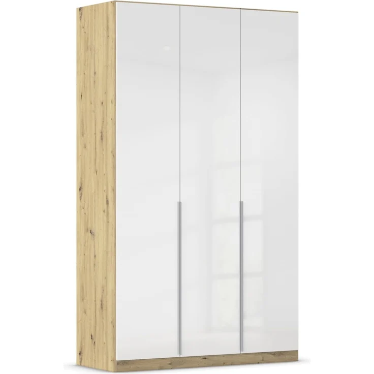 Rauch Möbel Alabama, Kleiderschrank für Schlafzimmer, Kinderzimmer, Wohnzimmer, Garderobe, Flur, 3-türig, mit Zubehör Premium, Farbe Weiß Hochglanz/Eiche Artisan, Holz, Breite 136 cm