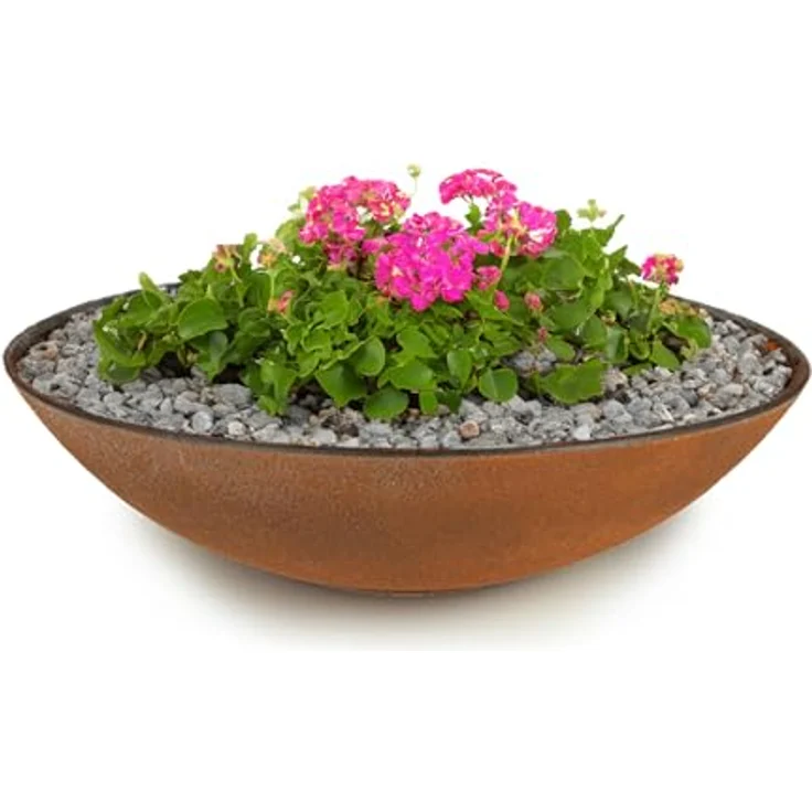 matches21 HOME & HOBBY Blumentopf Flache Pflanzschale für draussen Dekoschale rund Rost-Optik 35 cm (1 St), Blumen-Schale als wetterfeste Friedhof-Schale Grab-Schmuck Grabschale – Bild 2