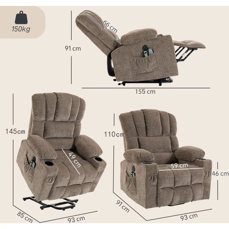 MELAYR, Fernsehsessel mit Aufstehhilfe, Elektrischer Relaxsessel mit Massage & Wärme, 93 x 91 x 110 cm, Braun – Bild 5