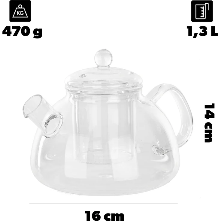 KADAX Teekanne aus Glas 1.3L, hitzebeständig, Glaskanne mit Siebeinsatz für losen Tee, Glasteekanne mit Deckel und Sieb, Teebereiter, Kanne mit Teesieb – Bild 2