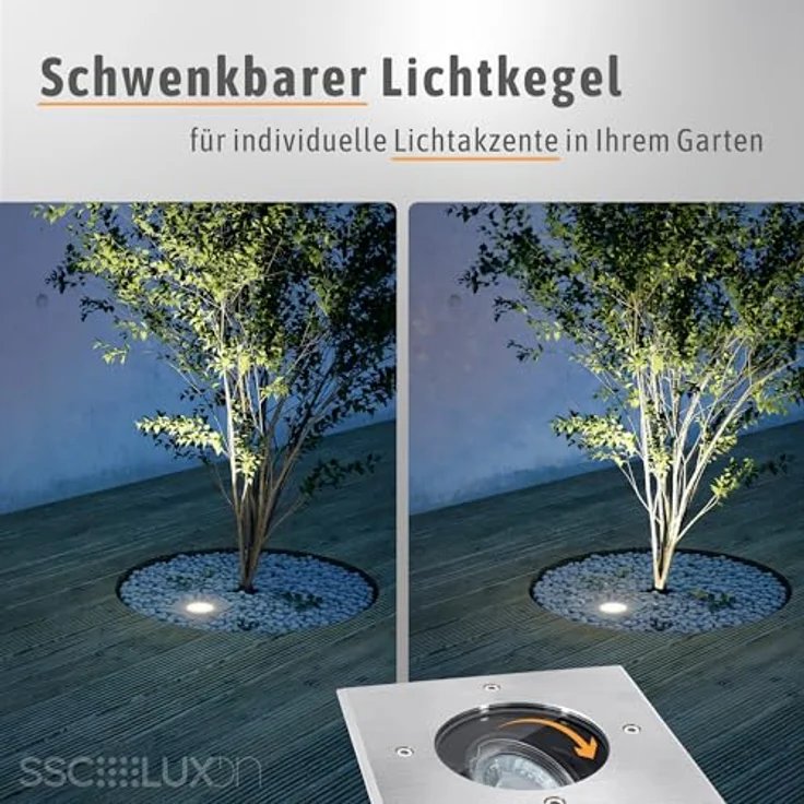 SSC-LUXon JUAVI Bodeneinbaustrahler schwenkbar IP67, LED GU10 3W mit 3 einstellbaren Lichtfarben, befahrbar, quadratisch, rostfrei 230V – Bild 4