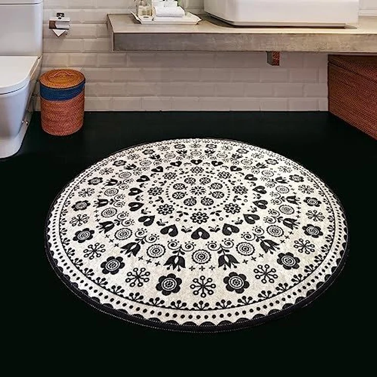 WELL HOME MOBILIARIO & DECORACIÓN Badteppich, Mandala, Weiß und Schwarz – Bild 2
