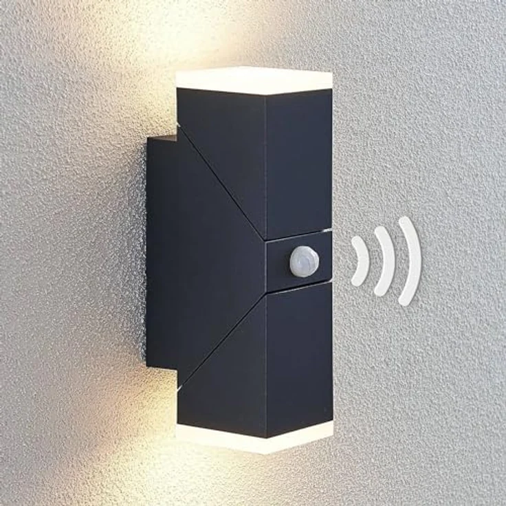 Lindby LED Wandleuchte außen Sally, 2-flammig mit Bewegungsmelder, spritzwassergeschützt, schwarz aus Aluminium – Bild 3