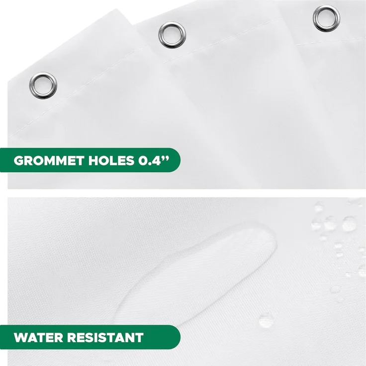 Hotel Stoff Duschvorhang 183 × 183 cm Weiß, Wasserresistent, Waschbar, Gewichteter Saum – Bild 4