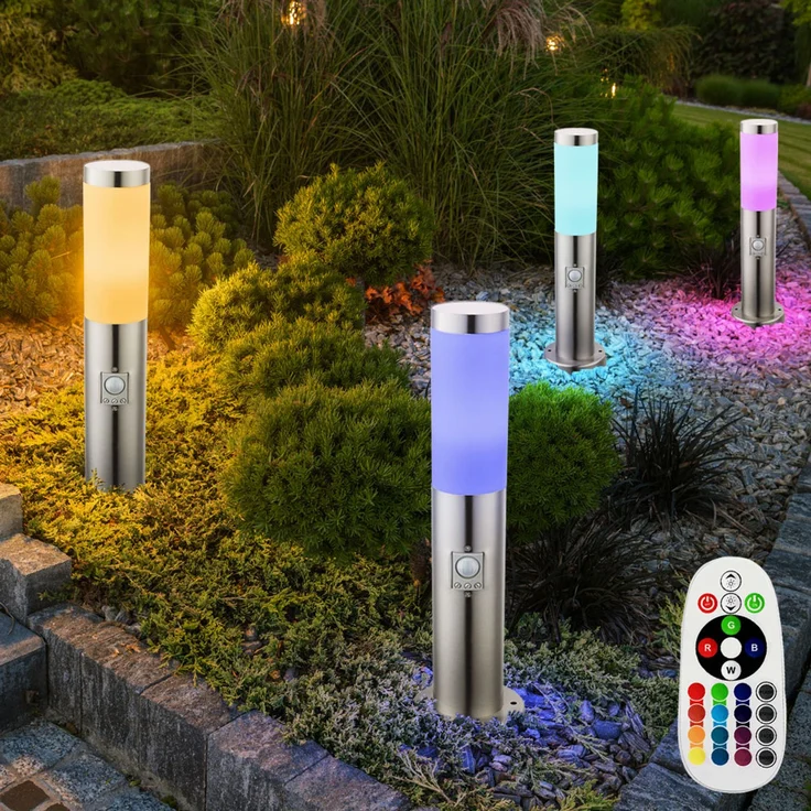 4er RGB LED Wegelampe, Bewegungsmelder, IP44, H 45cm – Bild 2