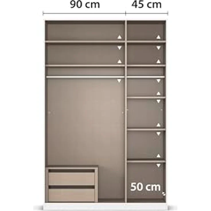 Rauch Möbel Alabama, Kleiderschrank für Schlafzimmer, Kinderzimmer, Wohnzimmer, Garderobe, Flur, 3-türig, mit Zubehör Premium, Farbe Weiß Hochglanz/Eiche Artisan, Holz, Breite 136 cm – Bild 8