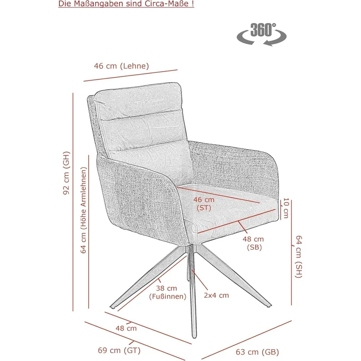 2er Set Sesselstuhl Leandra, XL Sitzbreite - Anthrazit – Bild 3