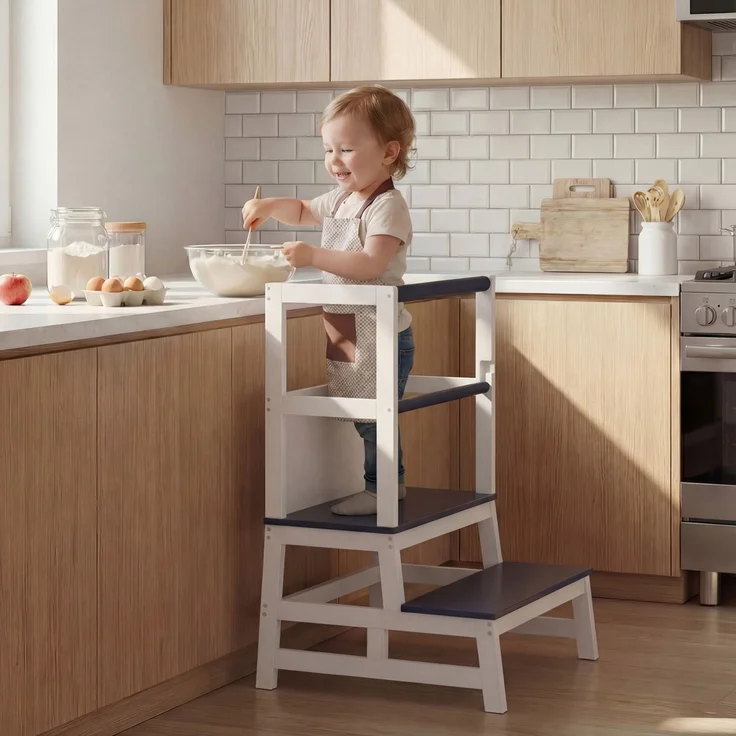 Spielwerk 'Lernturm Kinder', ab 2 Jahren, mit Tafel, Kiefernholz, Grau, 93 x 49 x 51 cm – Bild 1