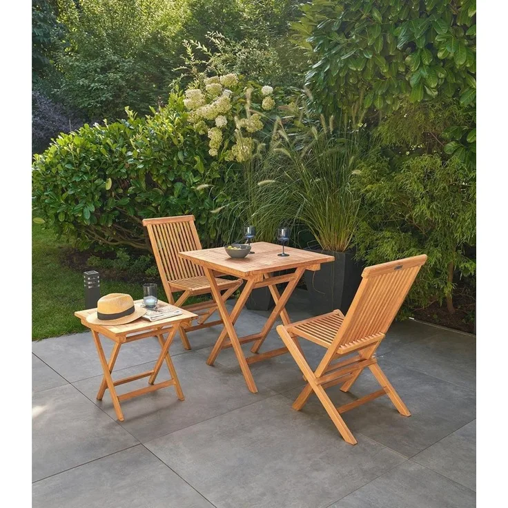 Outdoor Beistelltisch RIVA, Braun, Teakholz massiv, Klappbar, (1-St), B 50 x H 50 x T 50 cm