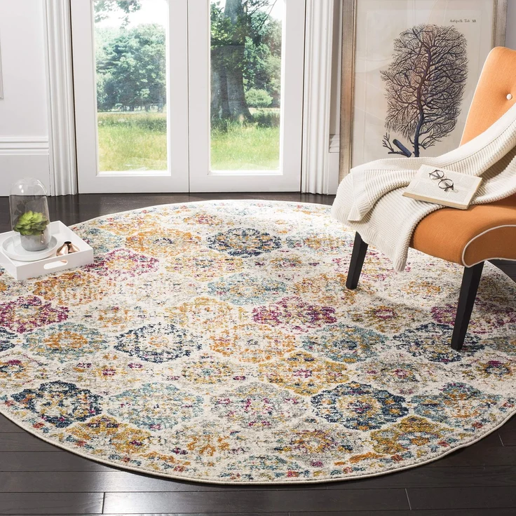 SAFAVIEH Madison Collection Teppich, MAD611A, Bohemian-Stil, Vintage-Stil, Vorleger Transitional 4' Round Creme/Multi