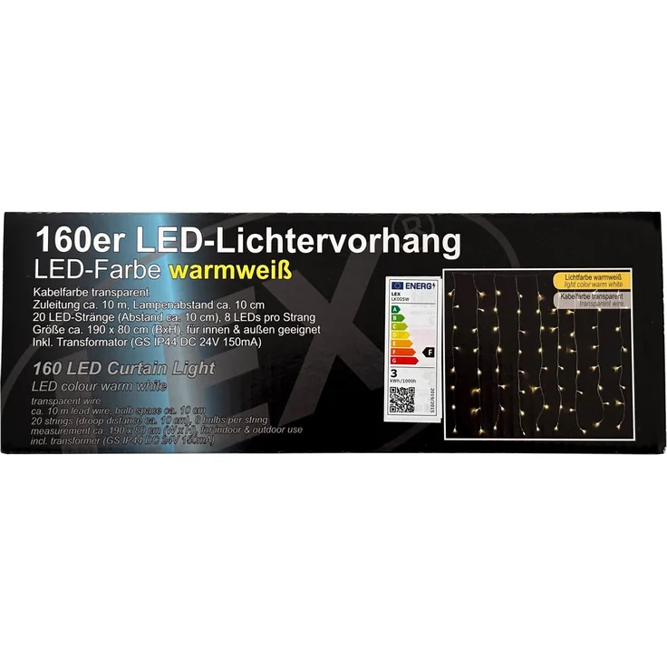 160er LED Lichtervorhang Lichterkette Außen Innen Weihnachtslicht warmweiß – Bild 4