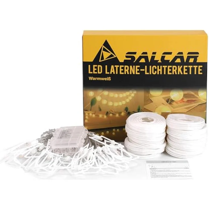 SALCAR 10m Lampion LED Lichterketten Batteriebetriebene, 40er LED Laternen Lichterkette Auße Beleuchtung für Garten, Terrasse, Hof, Haus - Warm – Bild 7