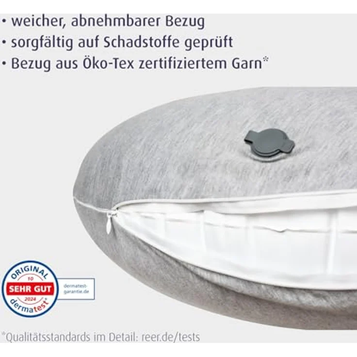 Reer Stillkissen Air Mama, aufblasbar mit abnehmbarem Bezug & Tragebeutel, Grau – Bild 5