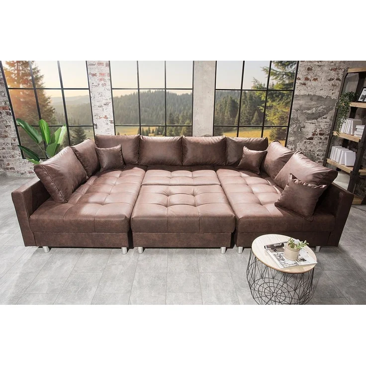 riess-ambiente Wohnlandschaft KENT 305cm antik braun - Federkern, modern, inkl. Hocker u. Kissen, Set 2 Teile, Wohnzimmer · XXL · U-Form · Federkern · Microfaser · Hocker & Kissen – Bild 4