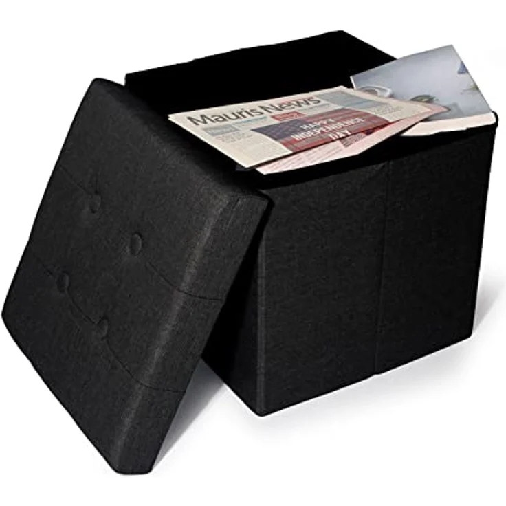 Zedelmaier Sitzhocker mit Stauraum, Fußbank Truhen Aufbewahrungsbox faltbar belastbar bis 300 kg, Leinen, 38 x 38 x 38 cm (Dunkles Schwarz) – Bild 5