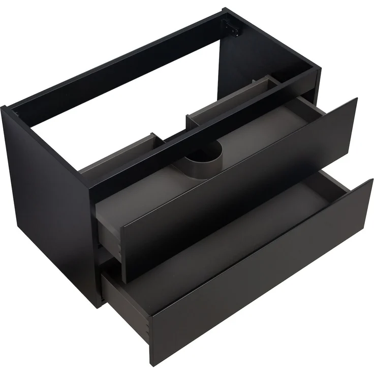 Badplaats Waschbeckenunterschrank Angela 90 x 48 cm Schwarz Matt - Hängender Badezimmerschrank mit 2 Schubladen, Vormontiert und mit Soft-Close – Bild 2