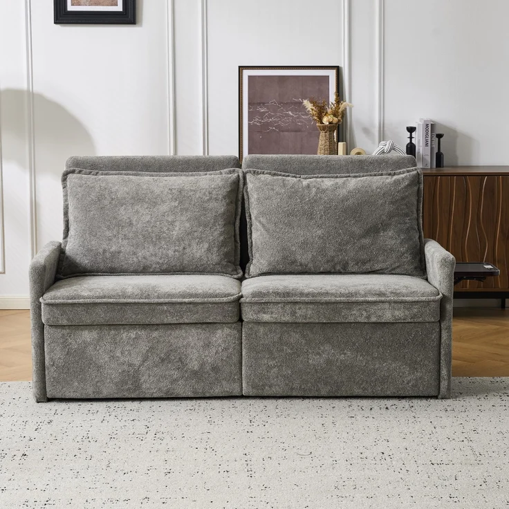 Schlafsofa mit Kissen und USB-Anschluss, 3-in-1-Sofa mit 5-fach verstellbarer Rückenlehne, klappbares Schlafsofa mit Stauraum, Chenille, Grau--Grau--172.5x71x95cm--YOUDENOVA – Bild 1