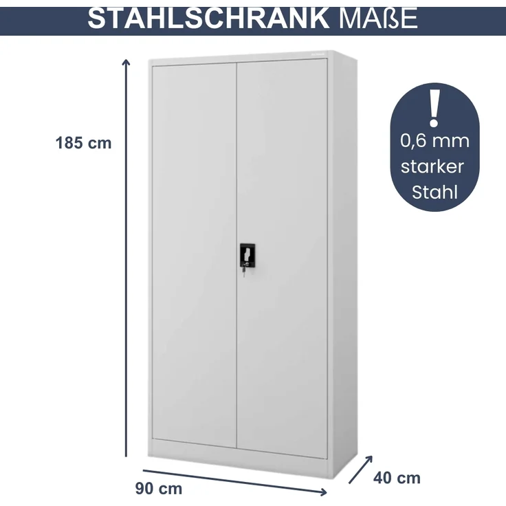 MegaDeal 4x Aktenschrank abschließbar KADO - 5 Ebenen verstellbar, Flügeltüren | Metallschrank Werkstatt Mehrzweckschrank Büroschrank aus Stahl Werkzeugschrank, 185x90x40cm Grau – Bild 2