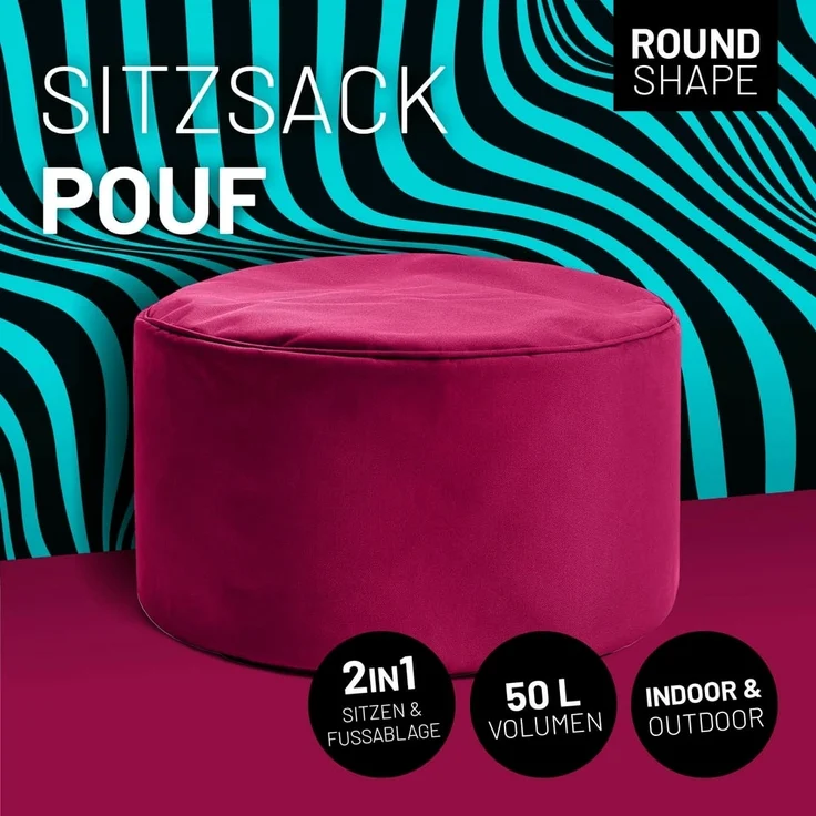 Lumaland Sitzsack-Hocker Pouf rund 50l weinrot – Bild 2