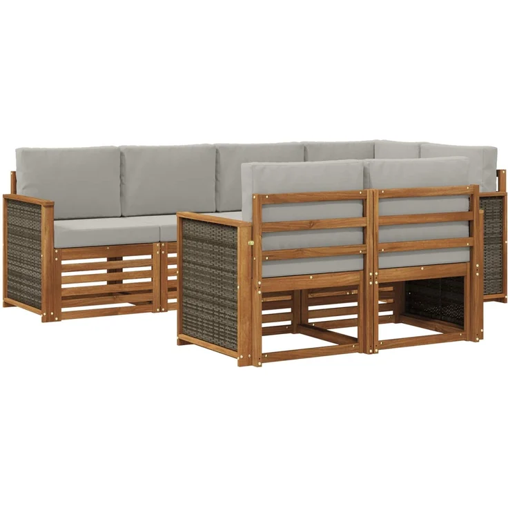 vidaXL Outdoor-Sofagarnitur 7 stk. 7-Sitzer Natur und Hellgrau 3384467 – Bild 2