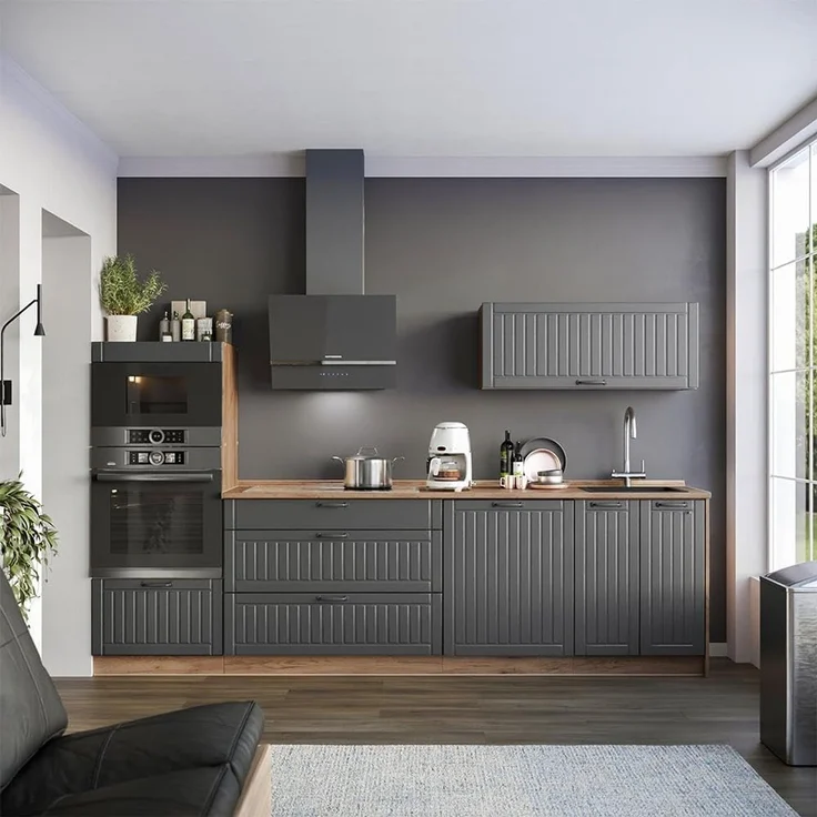 Küchenzeile Fame-Line Dunkelgrau/Goldkraft Eiche 280 cm, AP Eiche Vicco – Bild 2