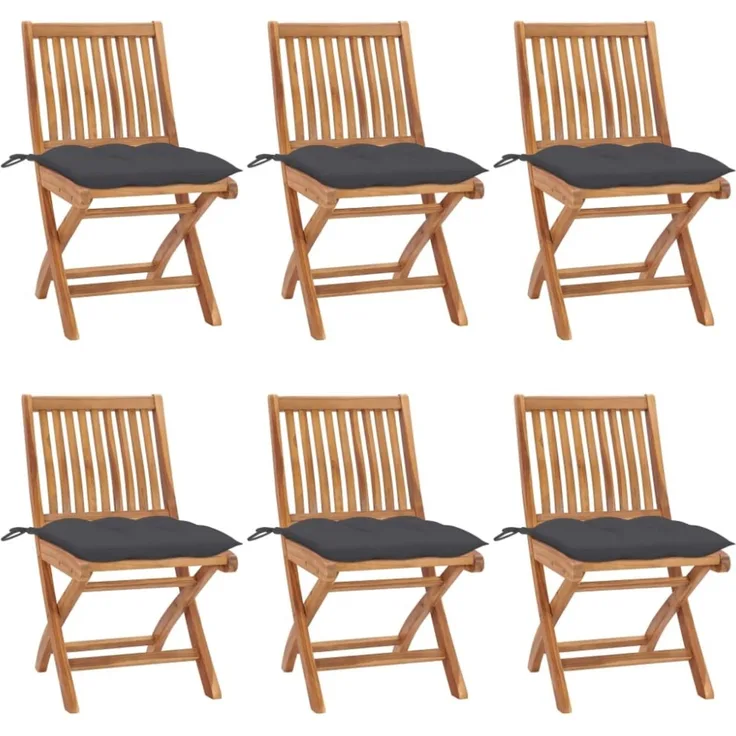 vidaXL Klappbare Gartenstühle mit Kissen 6 Stk. Massivholz Teak 3072849