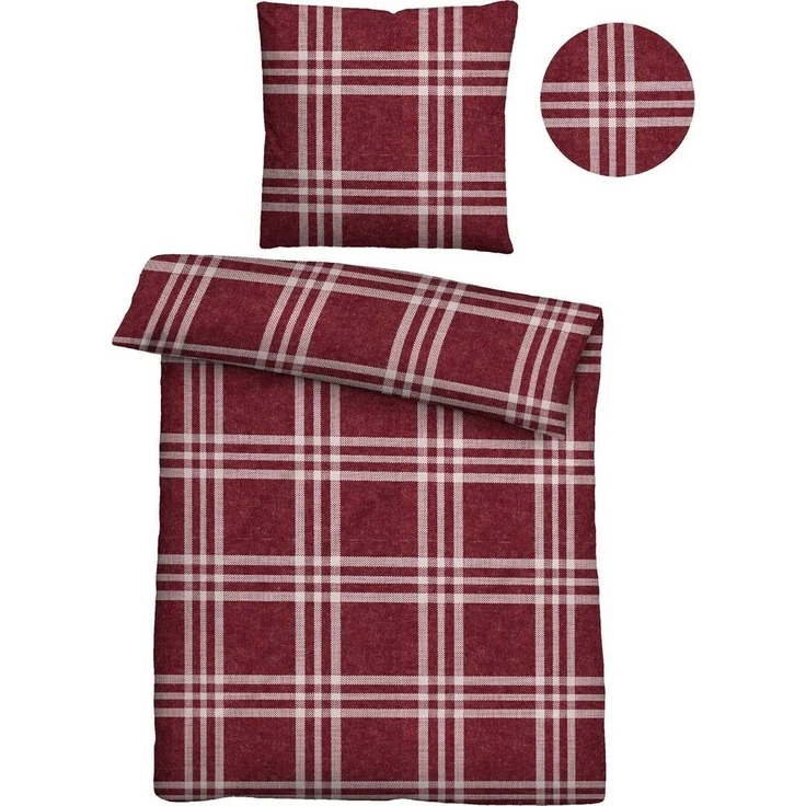 biberna Melange-Flanell Bettwäsche 0840513 KARO, burgund, 1x 155x220 cm + 1x 80x80 cm – Bild 2