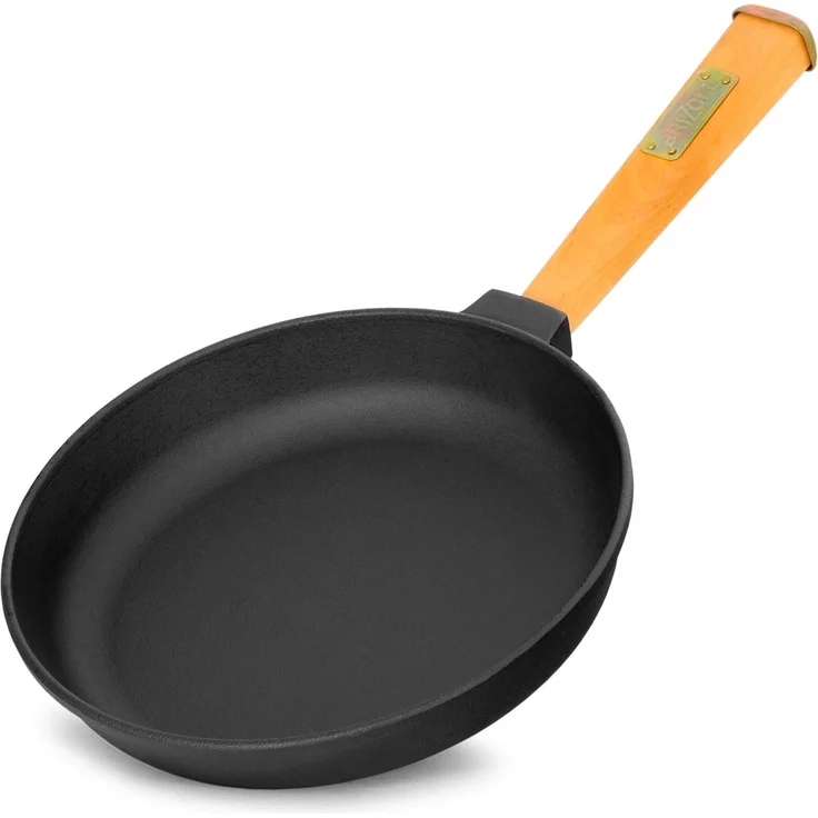 Gusseisenpfanne Set 2x Bratpfanne Gusseisen 24 cm und 26 cm mit Holzgriff Pfanne – Bild 5
