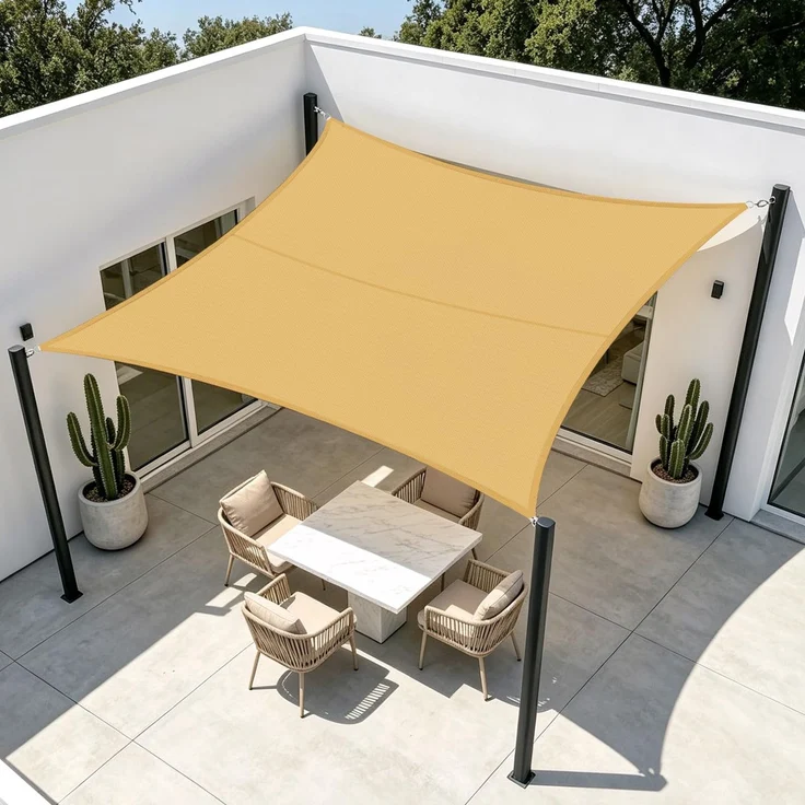 HENG FENG Sonnensegel Rechteckig 3x4 m | 95% UV-Schutz & Wasserdicht | Sonnenschutz aus 420D Oxford-Gewebe | Inkl. Montageseilen | Für Terrasse, Balkon, Garten im Außenbereich | Sand
