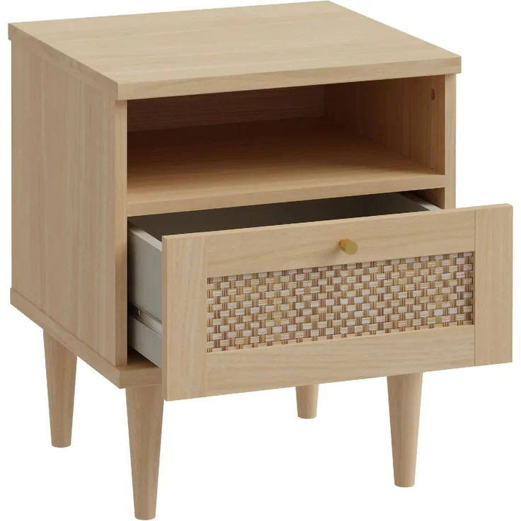 FORTE Calasetta Nachttisch 45 cm Boho Stil Wiener Geflecht Nachtschrank mit Schublade Holz Dekor: Elegancia Eiche/Technorattan, klein schmal, 45 cm breit x 54,5 cm hoch x 41 cm tief – Bild 5