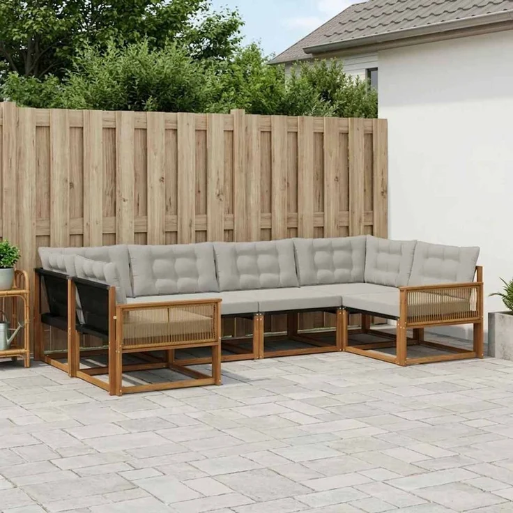 vidaXL Outdoor-Sofagarnitur 6 stk. 6-Sitzer Natur und Hellgrau 3381651 – Bild 1