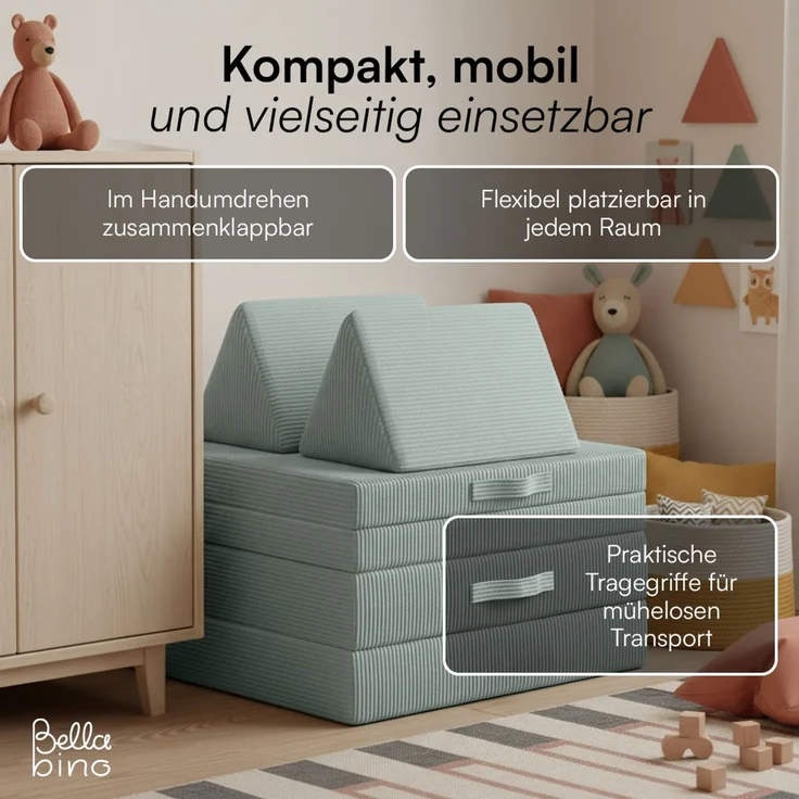 Bellabino 'Nile' Spielsofa, 4-tlg, Cord, türkis, faltbare Kindercouch, abnehmbarer & waschbarer Bezug, Kindersofa aus Schaumstoff – Bild 7