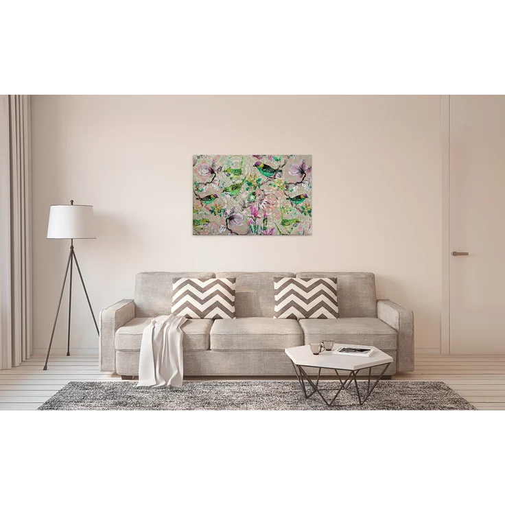 Leinwandbild Vögel Mosaik Rosa Grün 90x60 DD120353 Keilrahmen Wandbild Leinwand – Bild 6