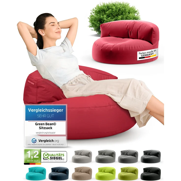 Green Bean® Sitzsack Sofa mit Füllmaterial - Lounge im Sitzsack-Design 90x50cm mit ergonomischer Rückenlehne & waschbarem Bezug - Indoor und Outdoor geeignet in Rot – Bild 9