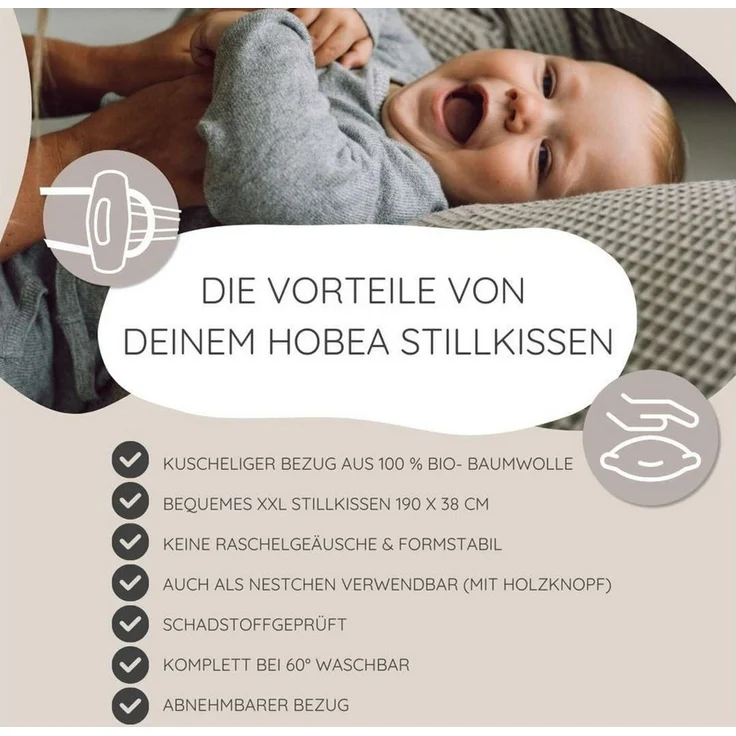 HOBEA-Germany Stillkissen 190x76 cm XXL Lagerungskissen Schwangerschaftskissen für Baby und Erwachsene Seitenschläferkissen Stillkissen mit Bezug aus Bio Baumwolle (Waldbewohner rostrot) – Bild 2