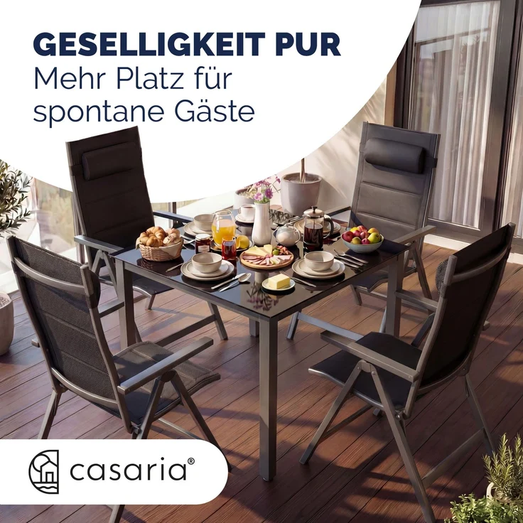CASARIA® Alu Gartenstühle 4er Set Gepolstert 8-Fach Verstellbar Anthrazit – Bild 6