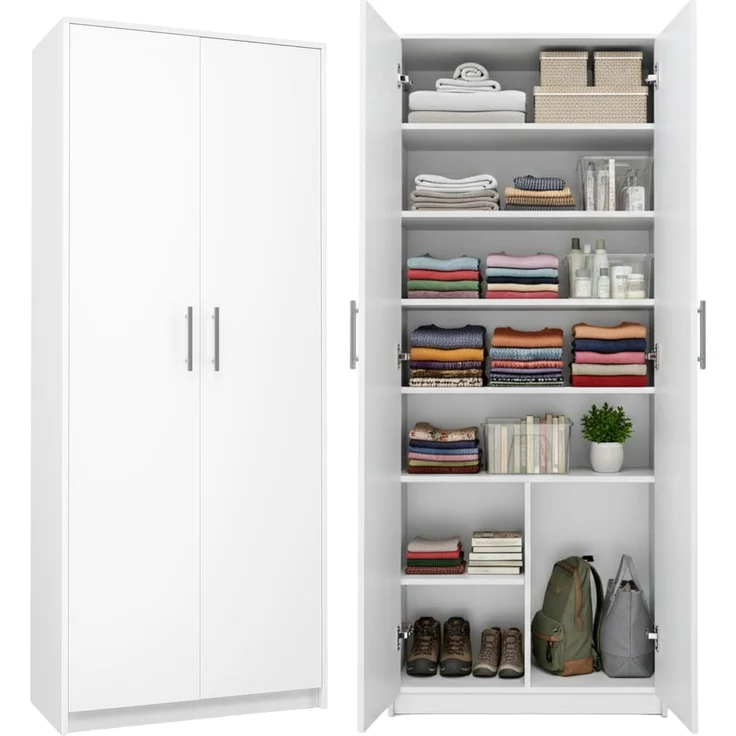 Home Collective Mehrzweckschrank Schrank weiß 74cm Breite 180cm Höhe mit sechs Einlegeböden mit Extrafach, Aktenschrank Haushaltsorganisation aus MDF-Holz – Bild 1