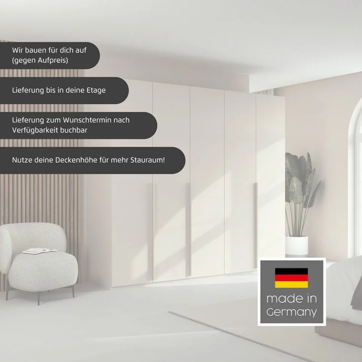 LeGer Home by Lena Gercke Kleiderschrank Schrank Garderobe Ankleide Schlafzimmer Flur SERINA Eyecatcher (3 verschiedene Ausstattungen BASIC/CLASSIC/PREMIUM (inkl. SOFT-CLOSE) in 6 Breiten (101 - 401 cm) mit Front Glas oder Dekor MADE IN GERMANY – Bild 3