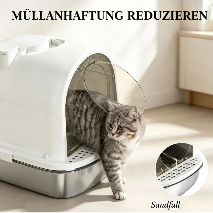 Geschlossene Katzentoilette aus Edelstahl mit Streuzone, 52,4x41,3x39,9 cm, Weiß – Bild 7