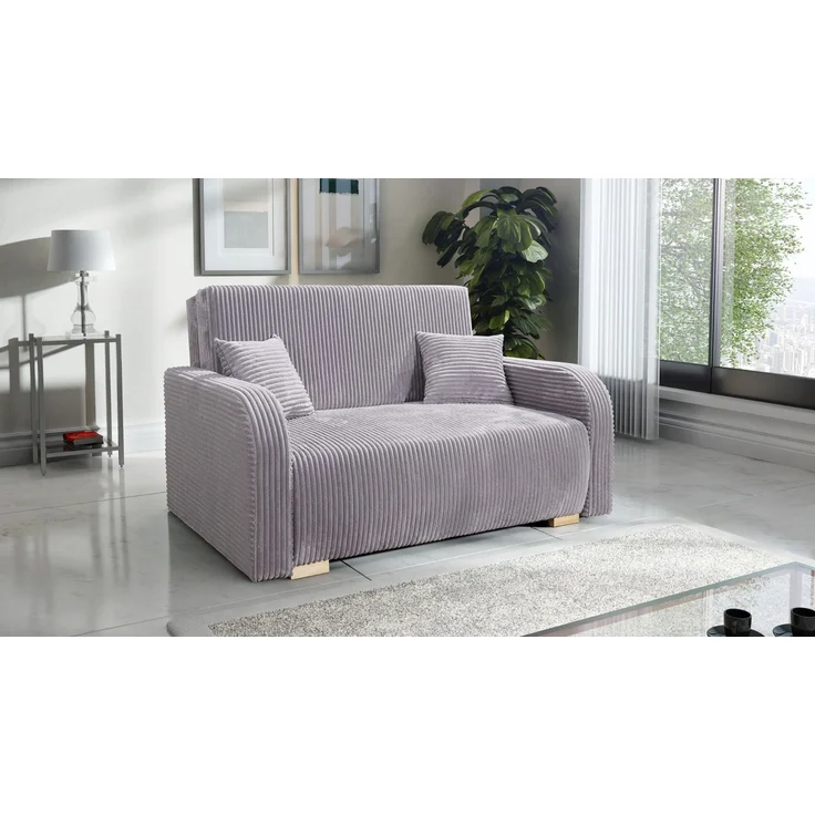 Wohnero24 Lirena 2 Schlafsofa 136x95 cm mit Bettfunktion 113x195 cm – 2-Sitzer Cord Sofa ausziehbar mit Bettkasten, kleines Schlafsofa für Wohnzimmer - Hellgrau – Bild 2