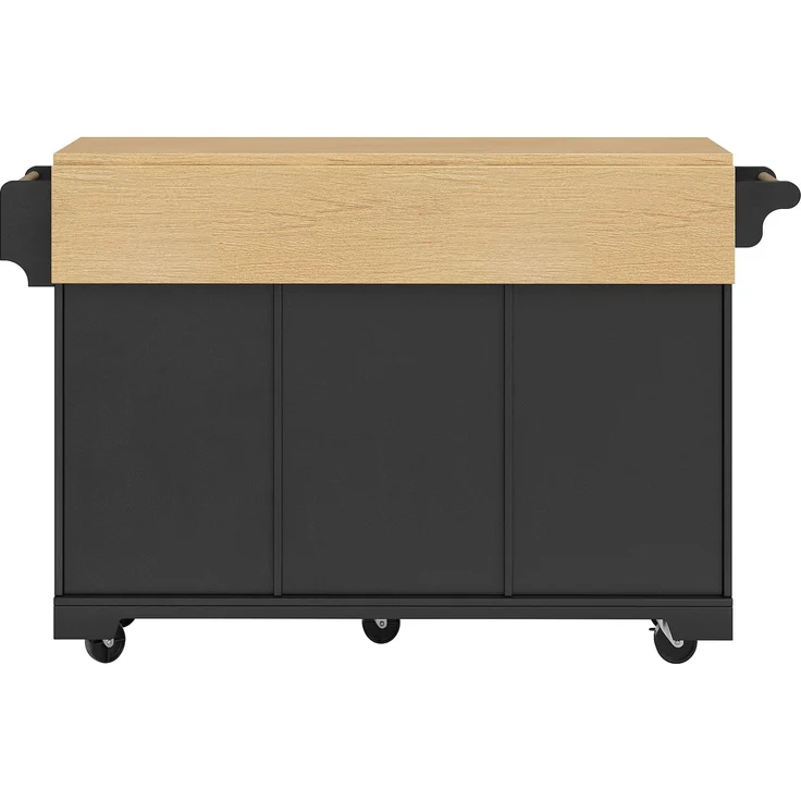 Kücheninsel, Schrank, Buffetschrank 120 x 40 (80) x 95 cm, ausziehbarer Küchenwagen mit Rollen, beidseitig ausziehbar, mit Handtuchhalter und Gewürzregal, zwei Türen, drei Schubladen, schwarz/weiß – Bild 9