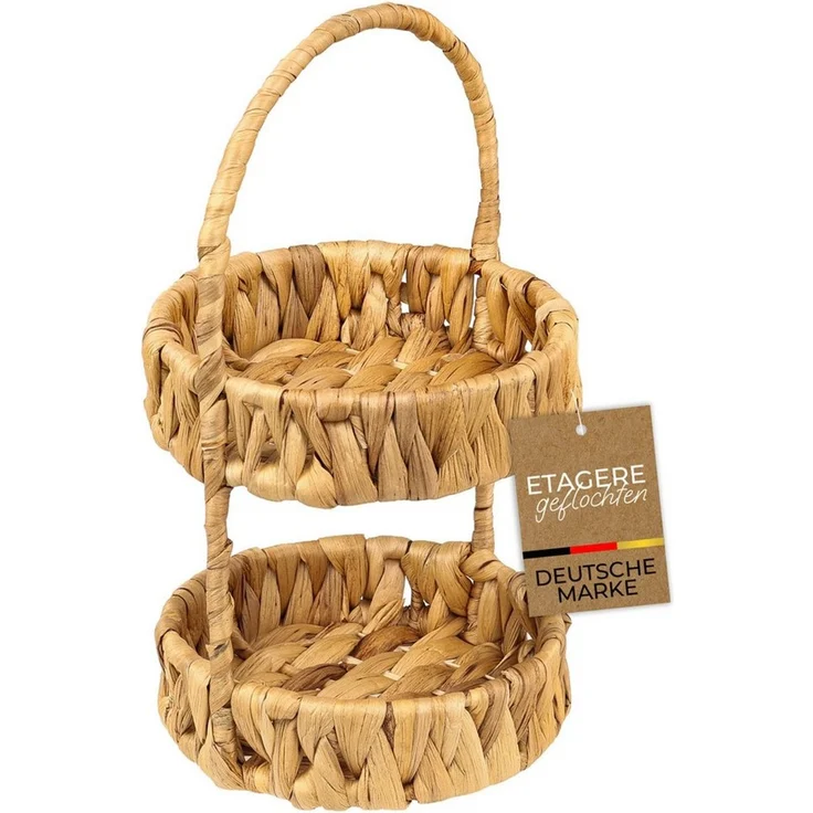 HMF Dekoetagere Etagere 2-stöckig geflochten aus Wasserhyazinthe, runder (1 St), Aufbewahrungsorb mit Henkel, 30 x 17 x 17 cm – Bild 1