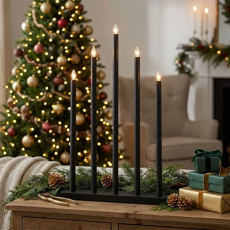 LED Tischleuchte HOLY, Weihnachten, Holz, Stahl, Schwarz, 5-flammig – Bild 3