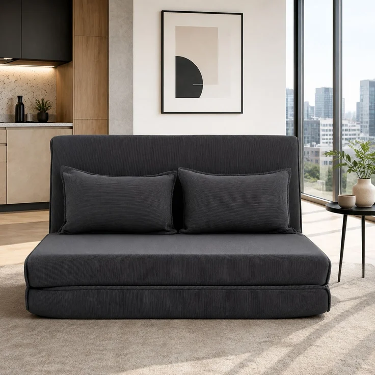 CHICFURN Bettbank 135x74x88 cm mit verstellbarer Rückenlehne und Cordbezug Dunkelgrau – Bild 2