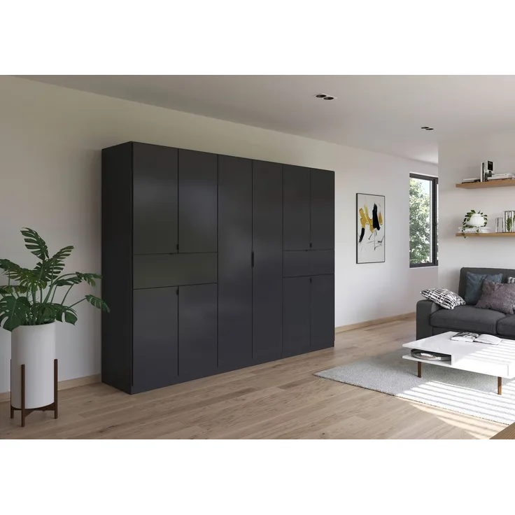 rauch Kleiderschrank, Drehtürenschrank TICAO, 10-türig, 2 Schubkästen, inkl. Türdämpferset, Grau metallic, 271 x 210 x 54 cm