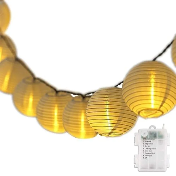 SALCAR 10m Lampion LED Lichterketten Batteriebetriebene, 40er LED Laternen Lichterkette Auße Beleuchtung für Garten, Terrasse, Hof, Haus - Warm