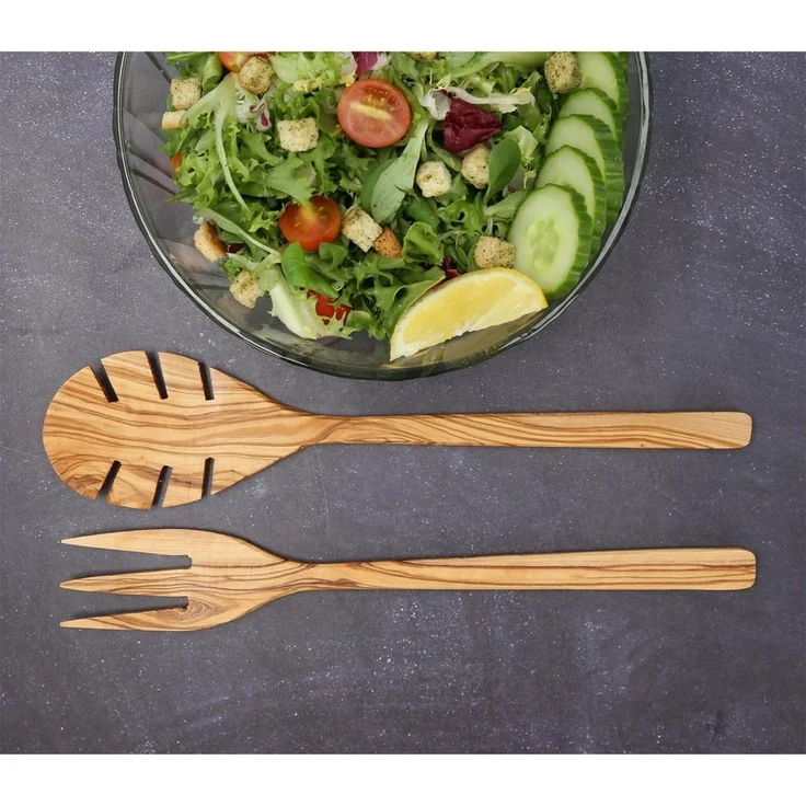 Lantelme Salatbesteck Olivenholz Set Salatlöffel Salatgabel Küchenhelfer Servierbesteck Holz (2-tlg, 2 Stück im Set), Olivenholz, Gabel und Löffel im Set, Naturschnitt – Bild 3