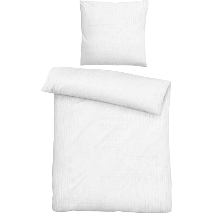 biberna Musselin Bettwäsche UNI, natur, weiss, 1 x 155 x 220 cm + 1 x 80 x 80 cm – Bild 1